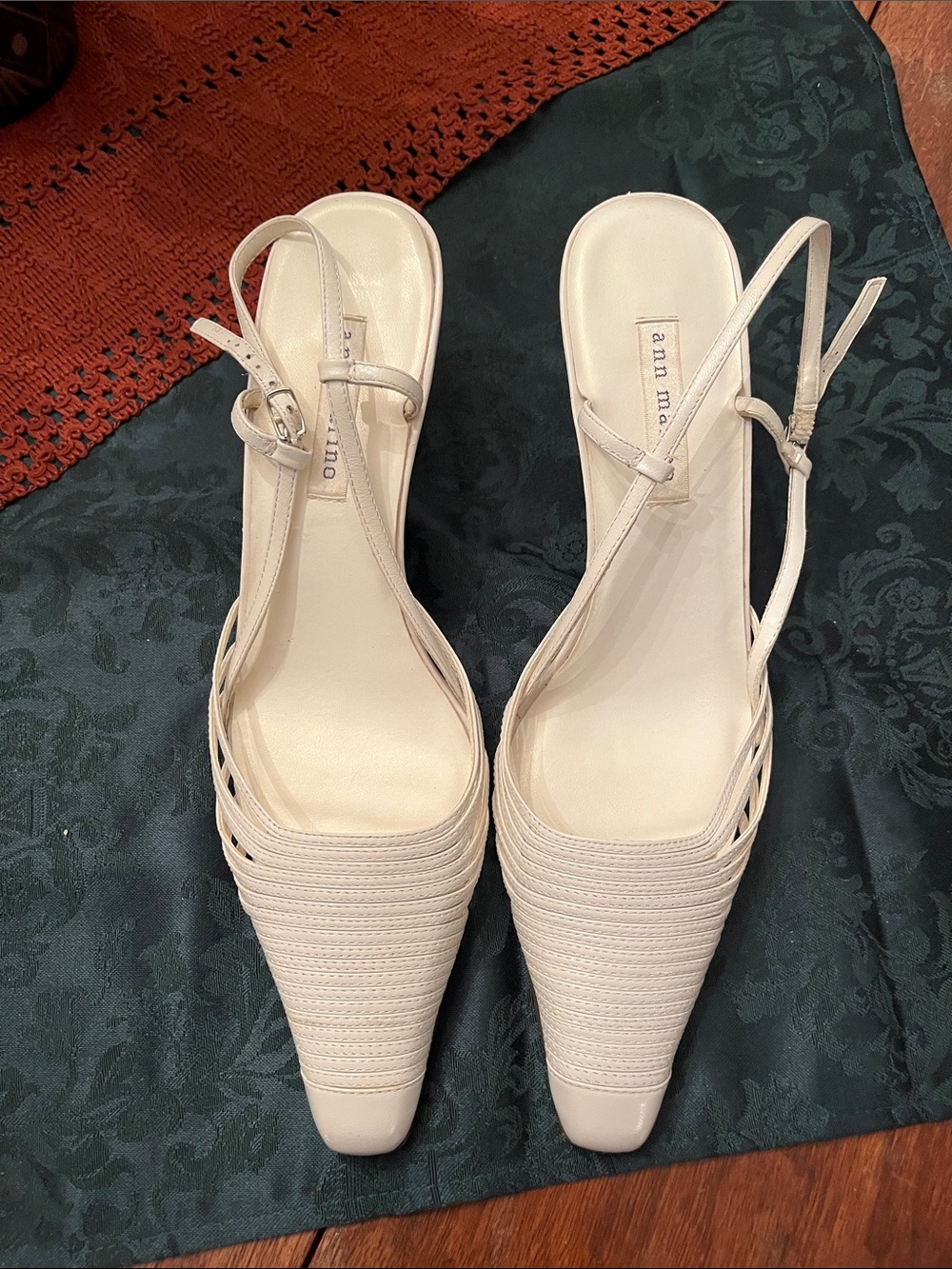 Ann Marino Ivory Slingback Pointed-Toe Heels